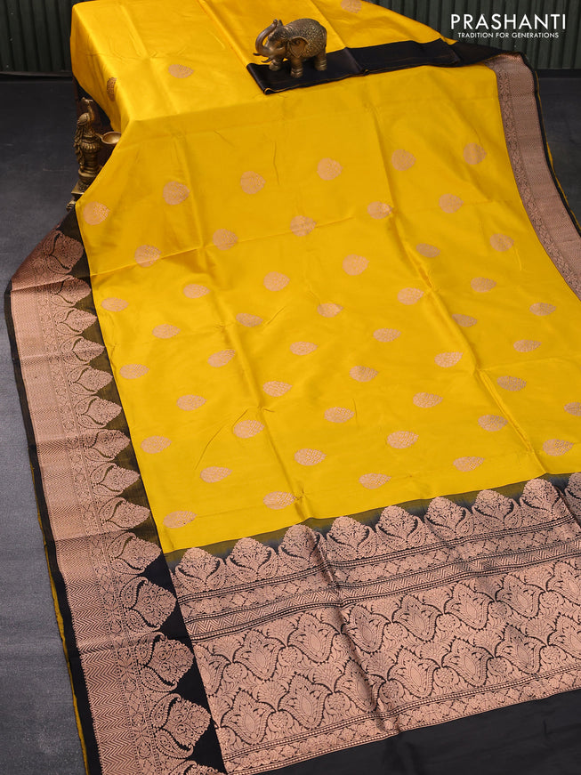 Banarasi katan silk saree mango yellow and black with zari woven buttas and rich zari woven border