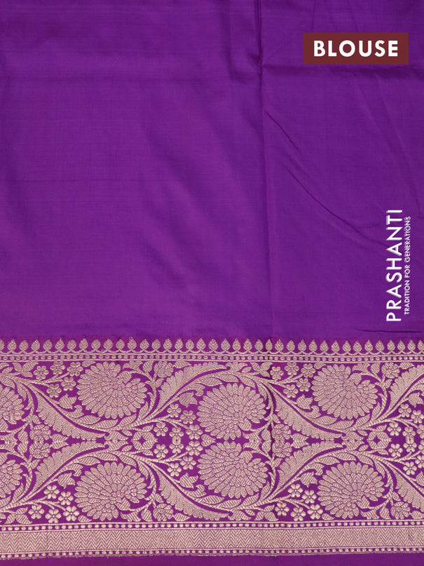 Banarasi katan silk saree dual shade of peacock green and purple with copper zari woven buttas and copper zari woven floral border