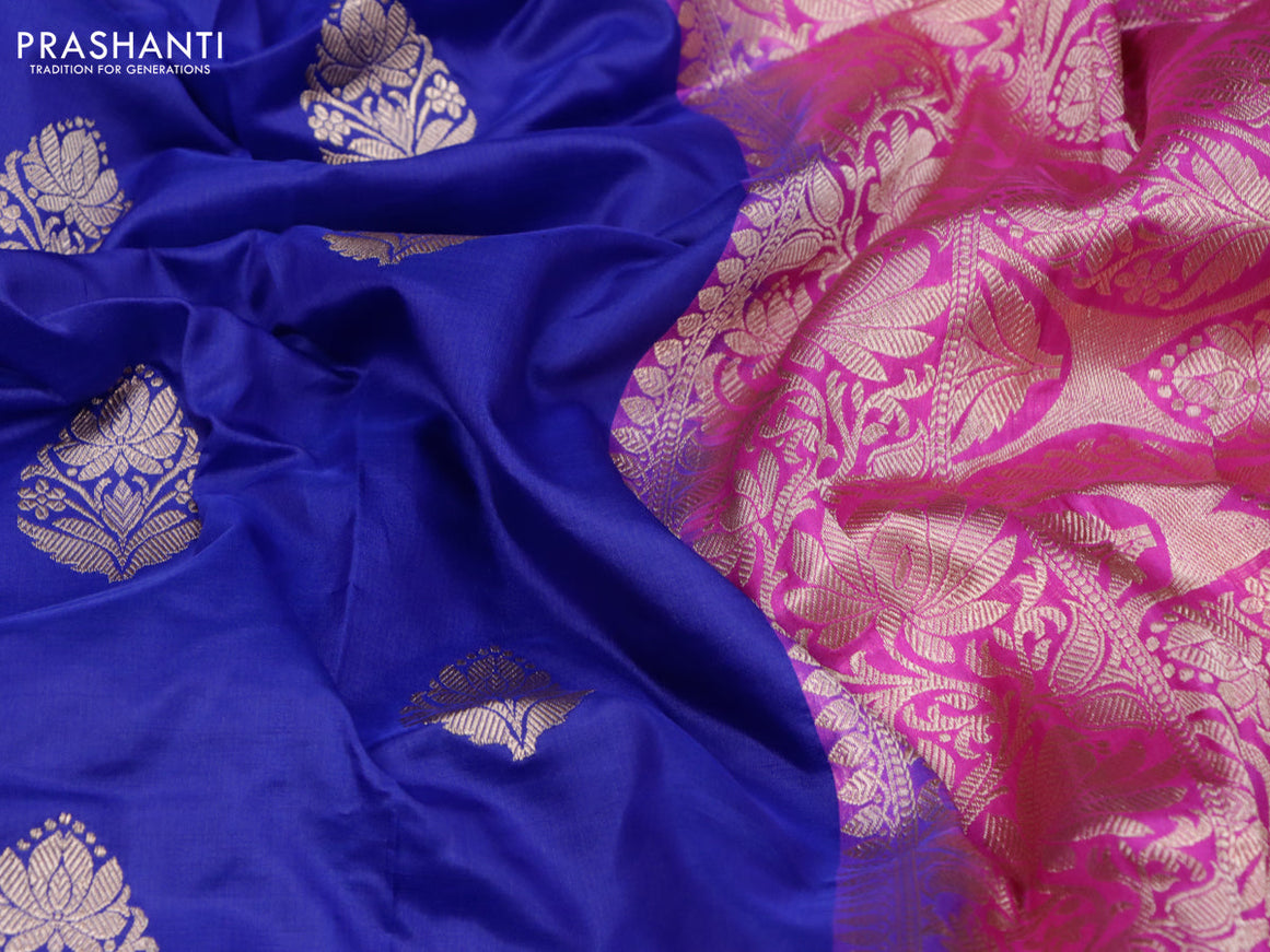 Banarasi katan silk saree blue and pink with zari woven buttas and zari woven border