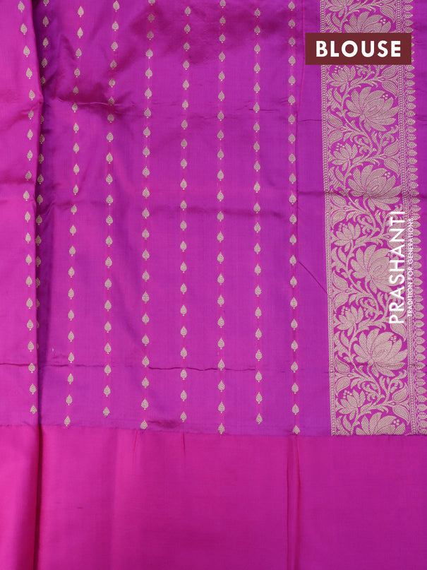 Banarasi katan silk saree blue and pink with zari woven buttas and zari woven border