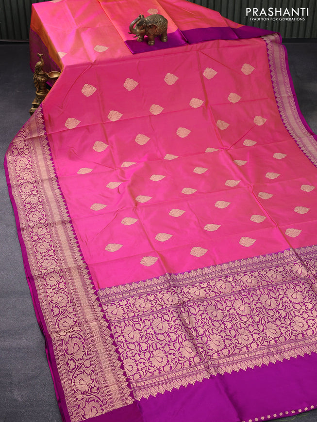 Banarasi katan silk saree dual shade of pink and purple with zari woven buttas and zari woven border