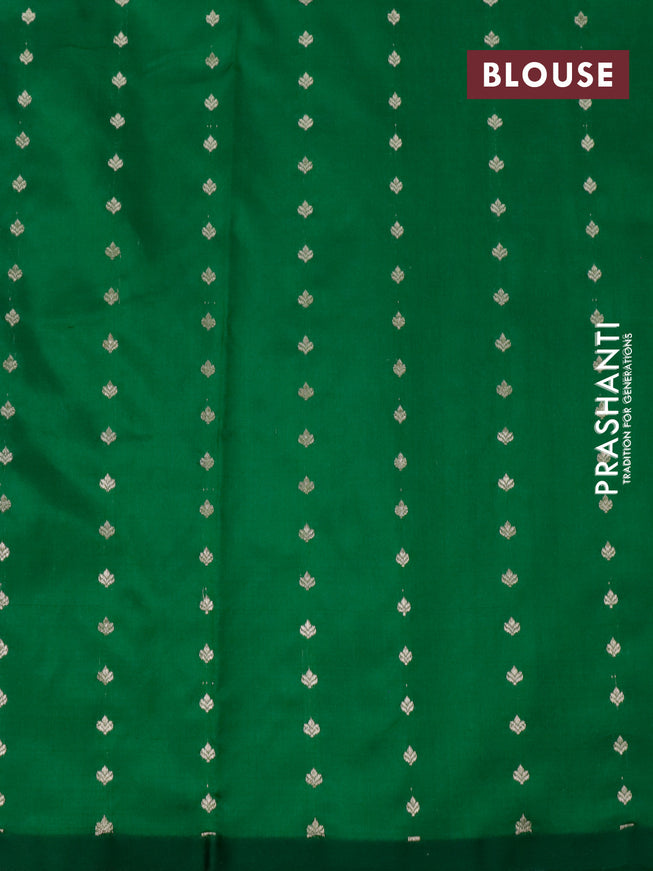Banarasi katan silk saree rust shade and green with zari woven buttas and piping border