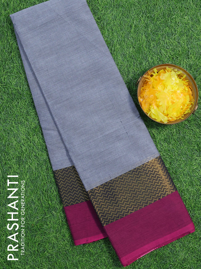 Chettinad cotton saree grey and magenta pink with plain body and zari woven simple border without blouse
