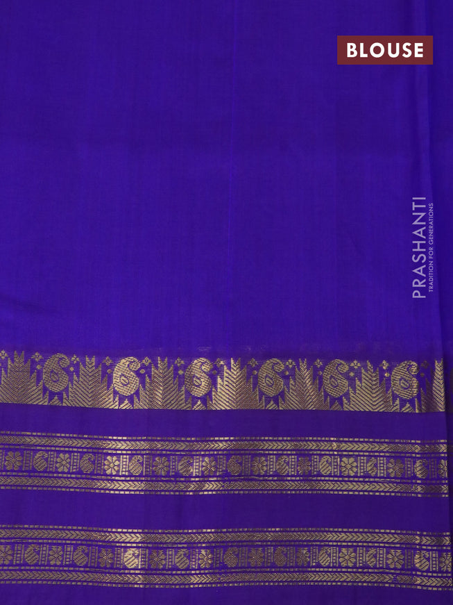 Silk cotton saree teal blue and blue with allover kalamkari prints and rettapet zari woven korvai border