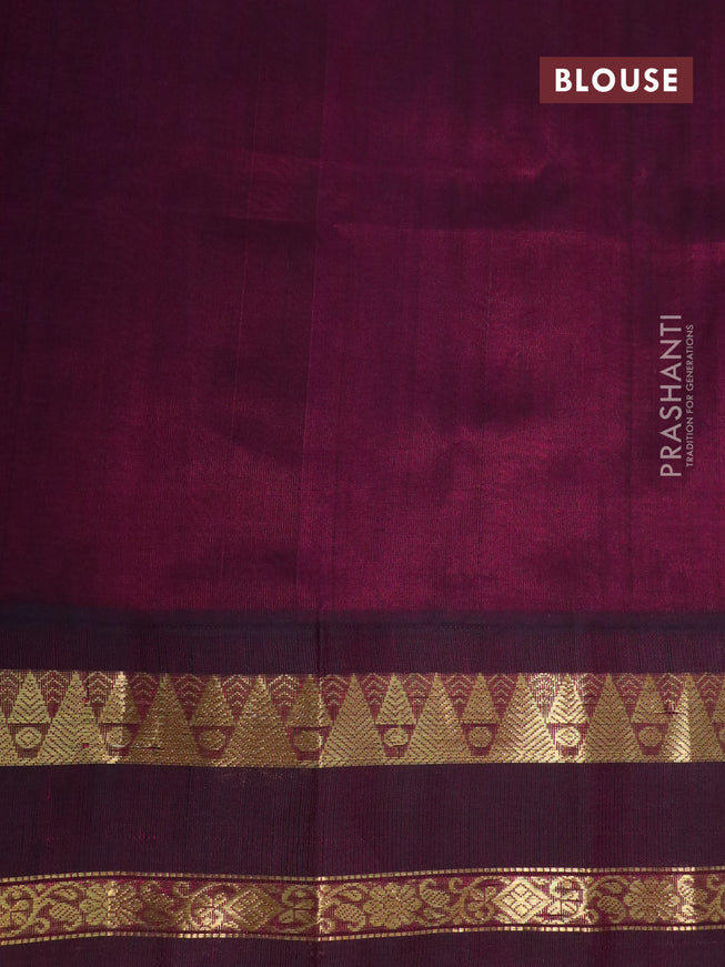 Silk cotton saree lavender shade and wine shade with allover prints and rettapet zari woven korvai border