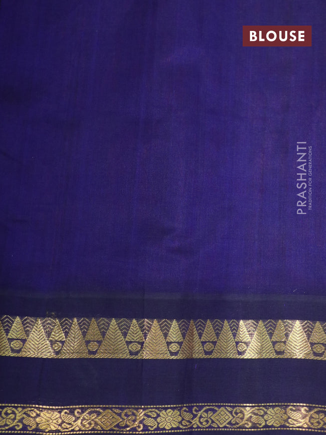 Silk cotton saree sunset orange and dark blue with allover floral prints and rettapet zari woven korvai border