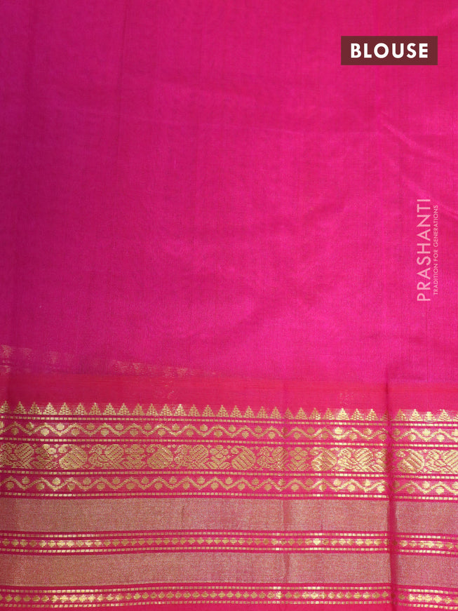 Silk cotton saree mustard yellow and pink with allover pichwai prints and zari woven korvai border