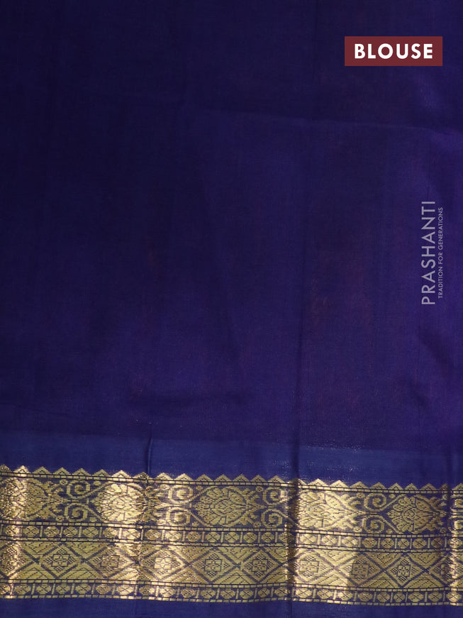 Silk cotton saree peach pink and blue with allover kalamkari prints and zari woven korvai border