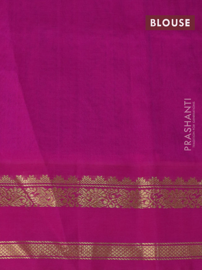 Silk cotton saree grey and pink with allover kalamkari prints and rettapet zari woven korvai border