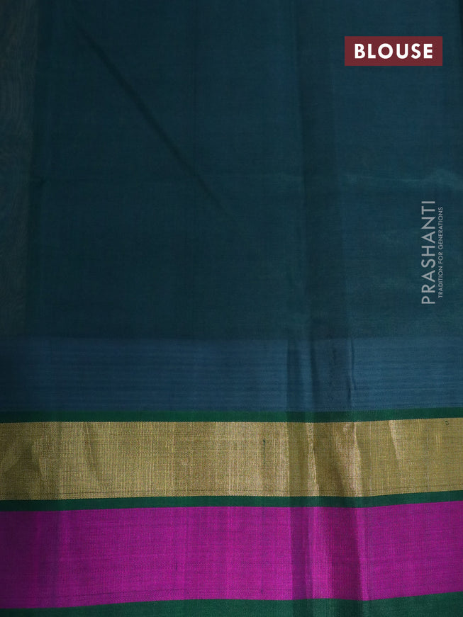 Silk cotton saree sandal and green with allover kalamkari prints and temple design zari woven simple border