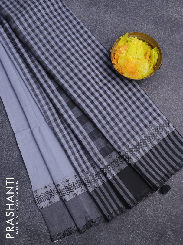Bengal soft cotton saree grey and black with plain body and thread woven border