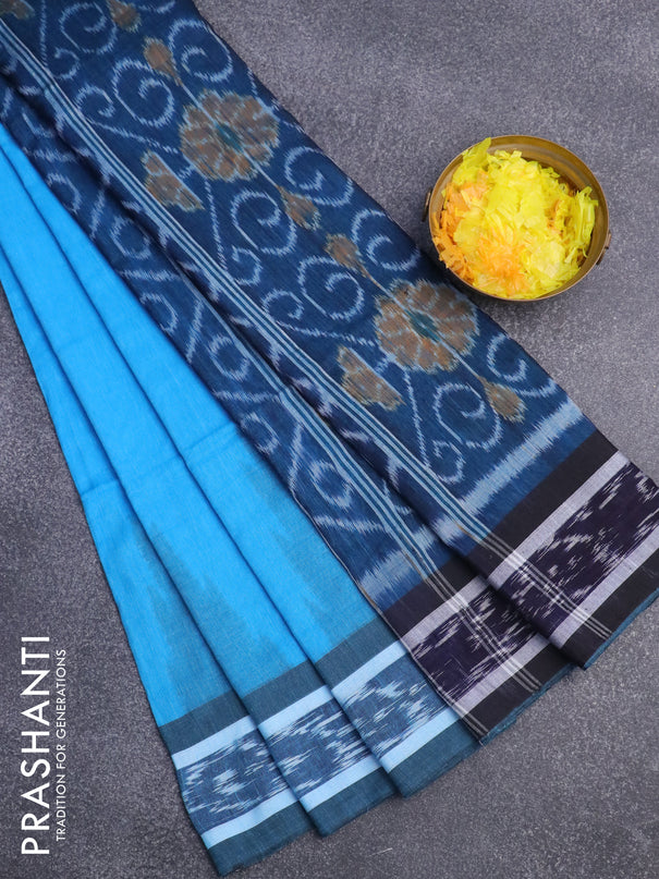 Bengal soft cotton saree light blue and peacock blue with plain body and temple design simple border