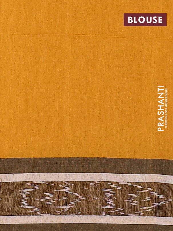 Bengal soft cotton saree mustard yellow and black with plain body and temple design simple border