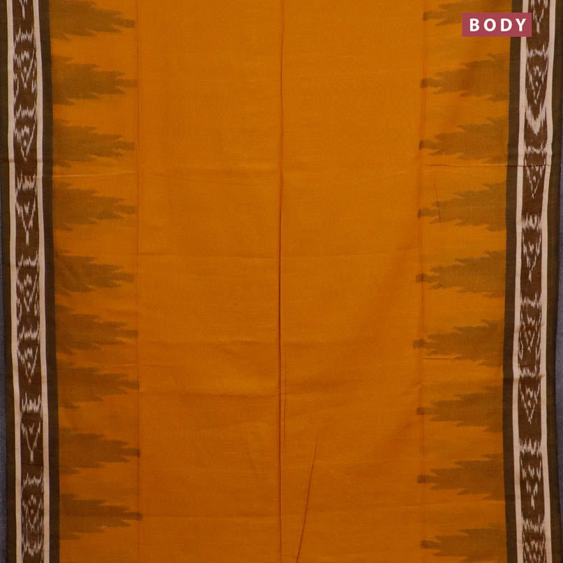 Bengal soft cotton saree mustard shade and black with plain body and temple design simple border