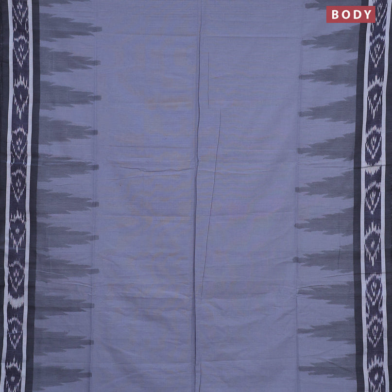 Bengal soft cotton saree grey shade and dark blue with plain body and temple design simple border