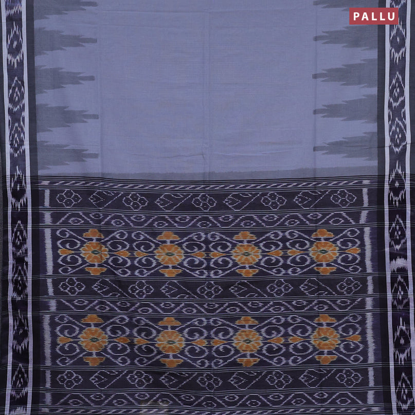 Bengal soft cotton saree grey shade and dark blue with plain body and temple design simple border