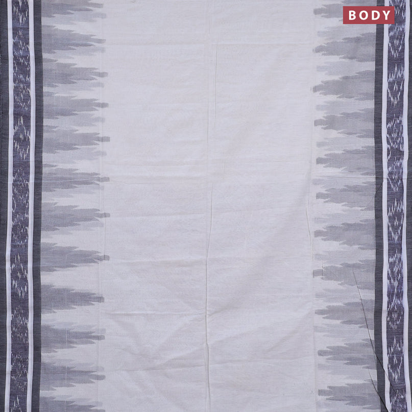 Bengal soft cotton saree off white and grey with plain body and temple design simple border