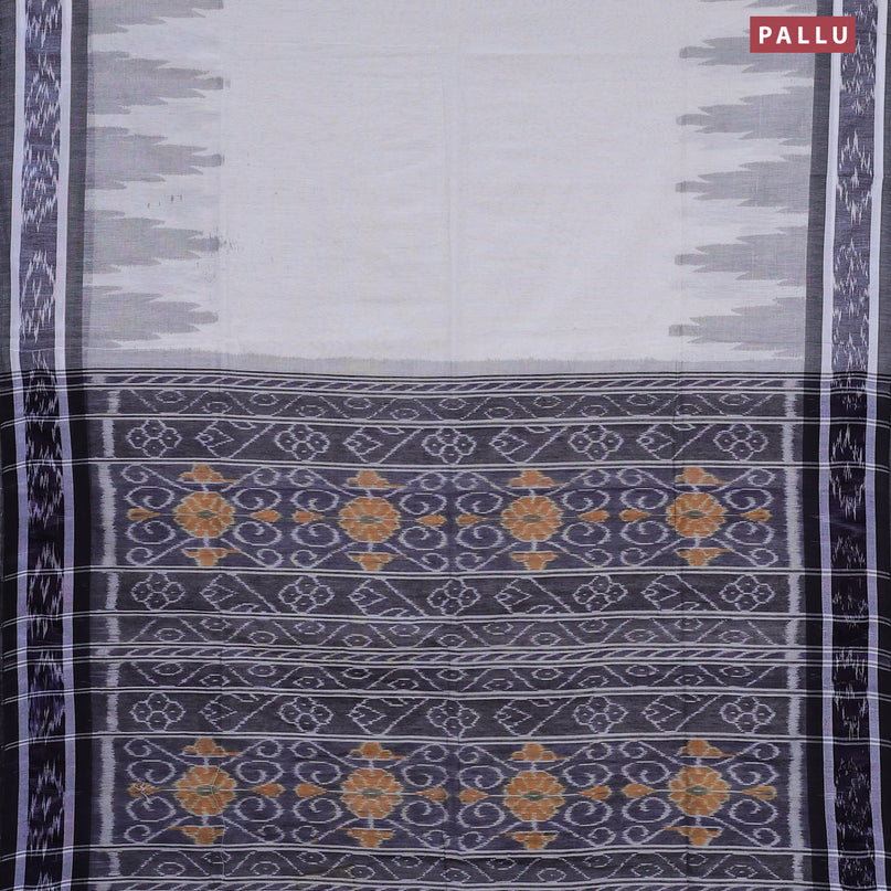 Bengal soft cotton saree off white and grey with plain body and temple design simple border