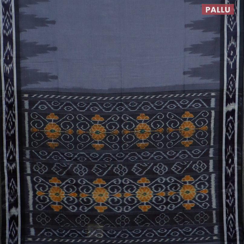 Bengal soft cotton saree grey shade with plain body and temple design simple border