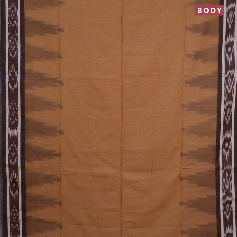 Bengal soft cotton saree dark sandal with plain body and temple design simple border