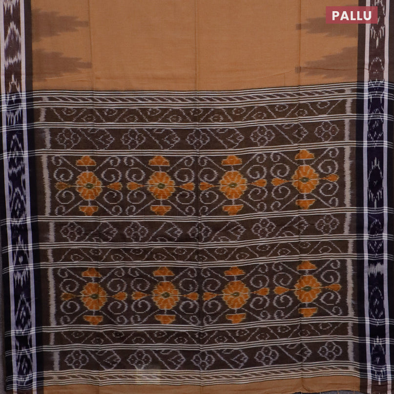 Bengal soft cotton saree dark sandal with plain body and temple design simple border