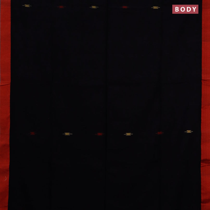 Bengal soft cotton saree black and red with thread woven buttas and simple border