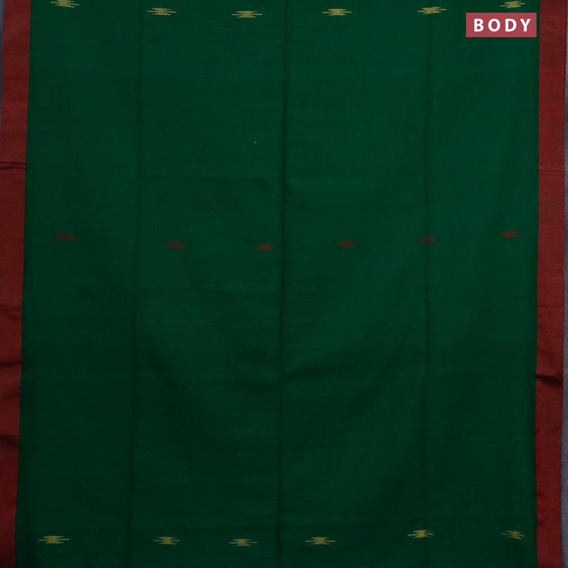 Bengal soft cotton saree green and red with thread woven buttas and simple border