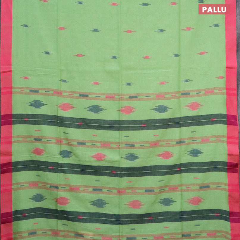 Bengal soft cotton saree green shade and pink with thread woven buttas and simple border
