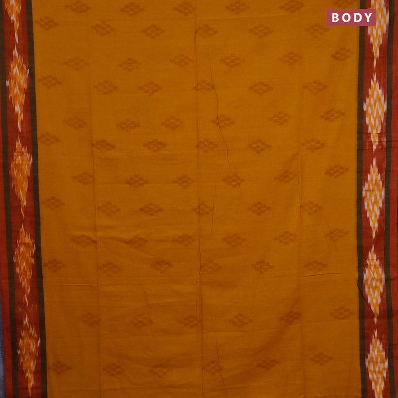 Bengal soft cotton saree mustard shade and maroon with ikat butta weaves and ikat woven border