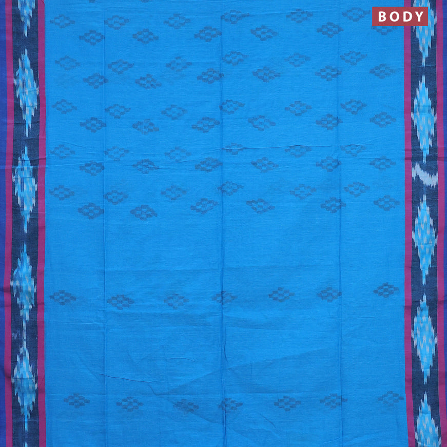 Bengal soft cotton saree light blue and blue with ikat butta weaves and ikat woven border