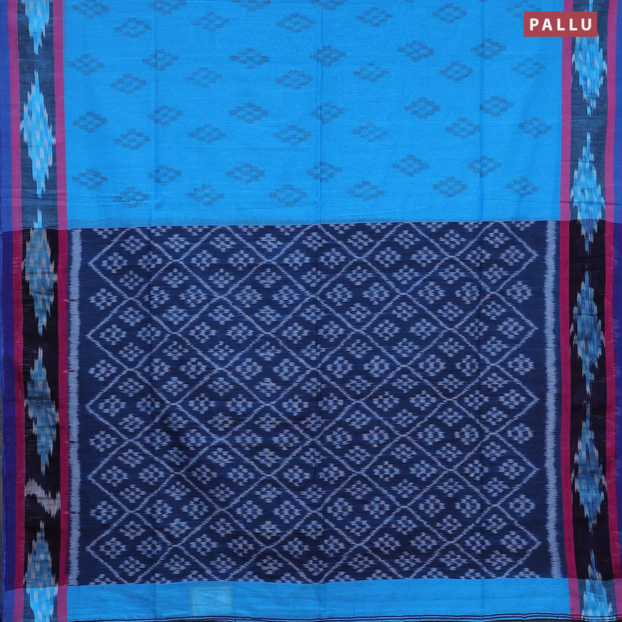 Bengal soft cotton saree light blue and blue with ikat butta weaves and ikat woven border