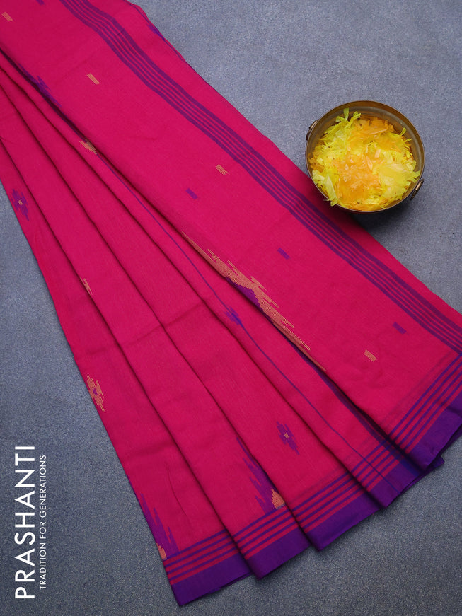Bengal soft cotton saree pink and blue with thread woven buttas and simple border