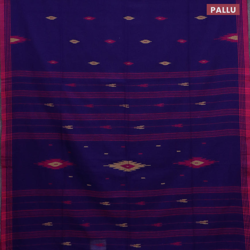 Bengal soft cotton saree dark blue and pink with thread woven buttas and simple border