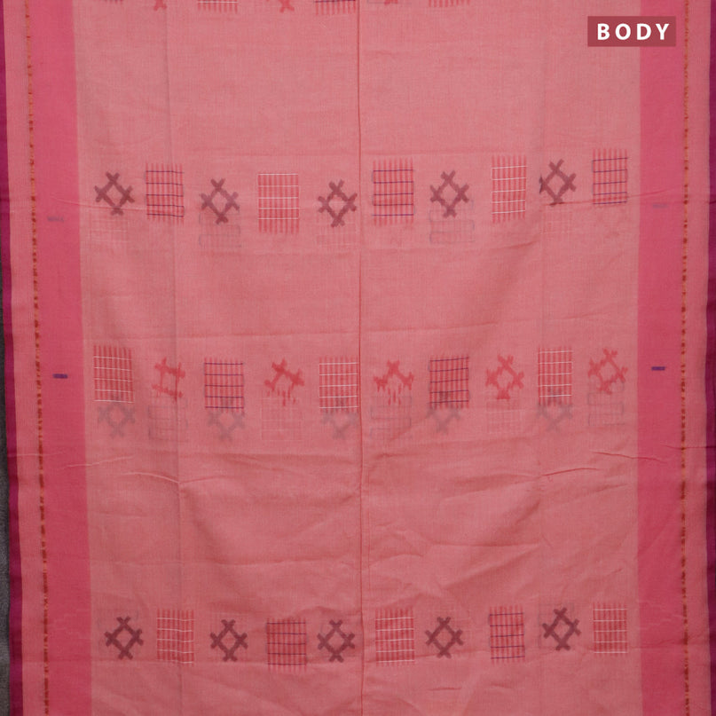 Bengal soft cotton saree light pink and purple with ikat butta weaves and ikat woven border