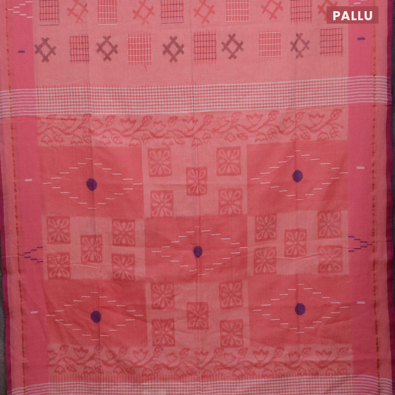 Bengal soft cotton saree light pink and purple with ikat butta weaves and ikat woven border