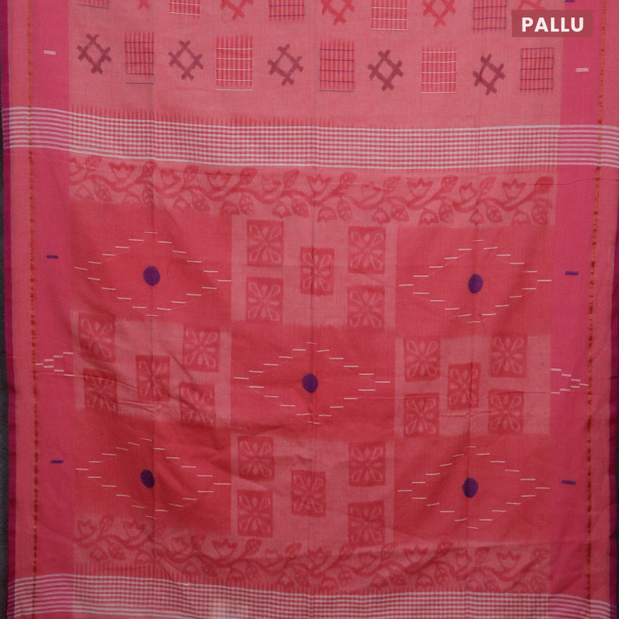 Bengal soft cotton saree light pink with ikat butta weaves and ikat woven border
