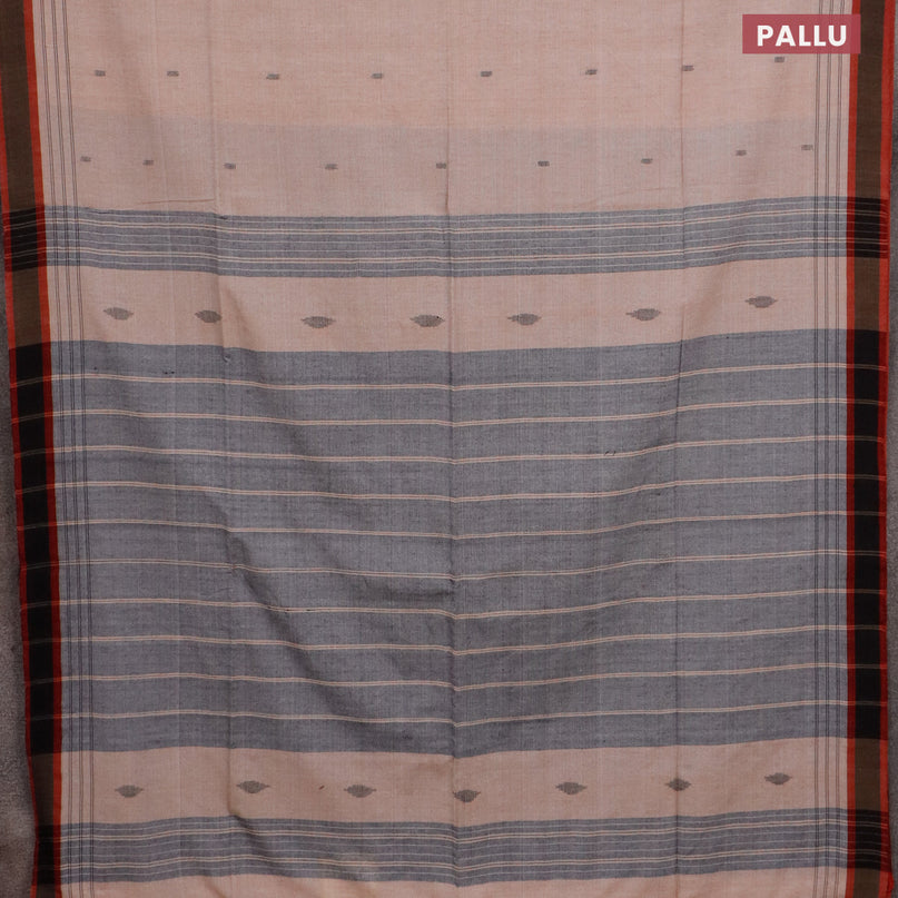 Bengal soft cotton saree beige and black with ikat butta weaves and simple border
