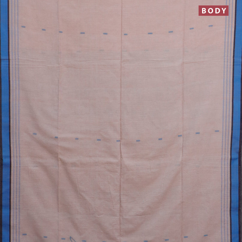 Bengal soft cotton saree beige and blue with ikat butta weaves and simple border