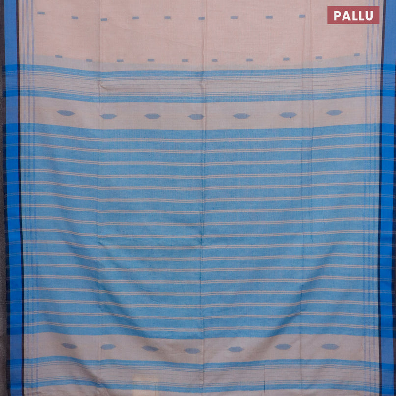 Bengal soft cotton saree beige and blue with ikat butta weaves and simple border