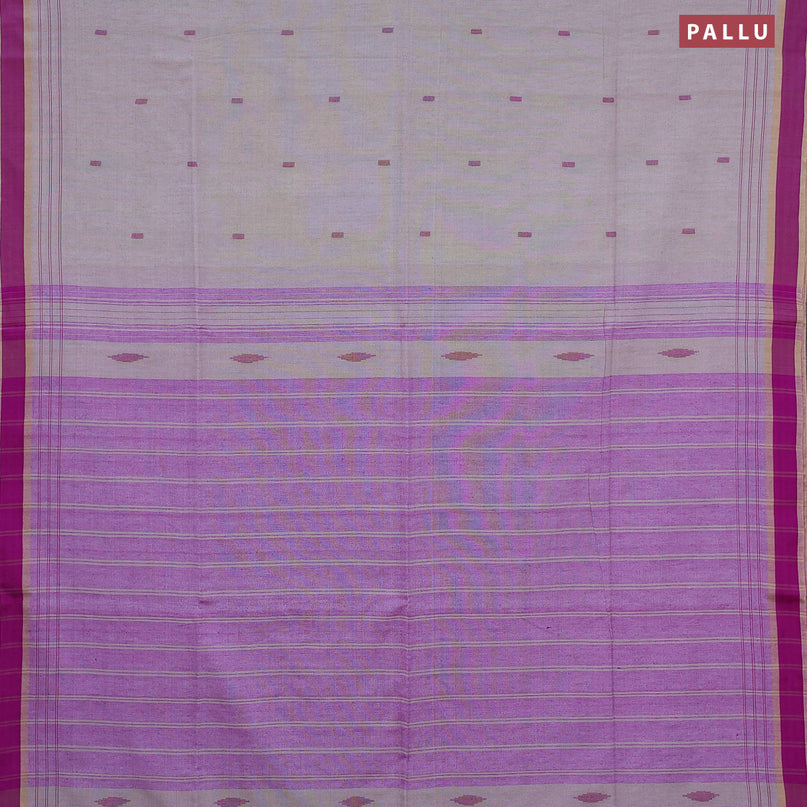 Bengal soft cotton saree beige and purple with ikat butta weaves and simple border