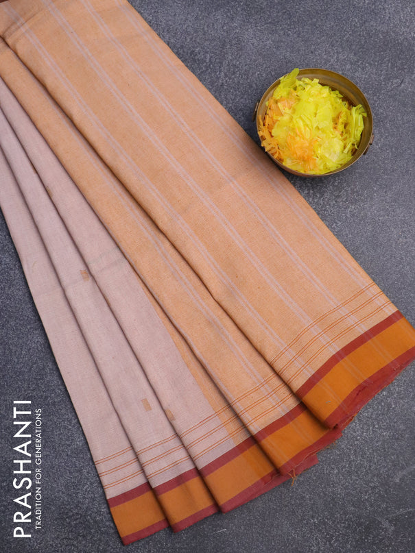 Bengal soft cotton saree beige and mustard yellow with ikat butta weaves and simple border