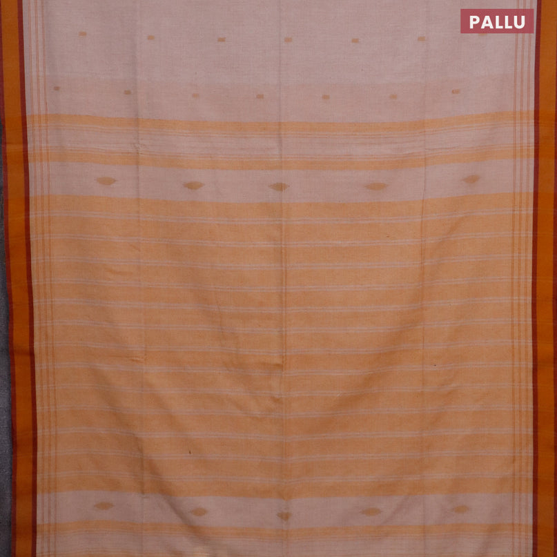 Bengal soft cotton saree beige and mustard yellow with ikat butta weaves and simple border