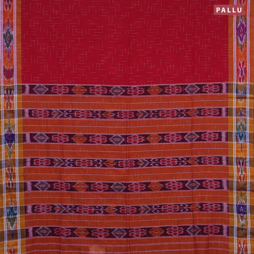 Bengal soft cotton saree red and orange with allover thread weaves and ikat woven border