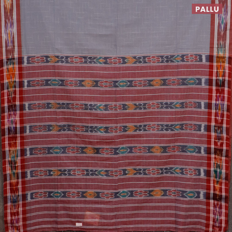 Bengal soft cotton saree grey shade and maroon with allover thread weaves and ikat woven border