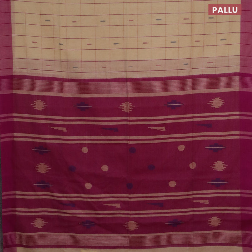 Bengal soft cotton saree sandal and purple with allover checked pattern & buttas and simple border
