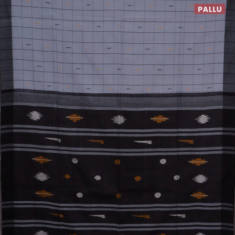 Bengal soft cotton saree grey and black with allover checked pattern & buttas and simple border