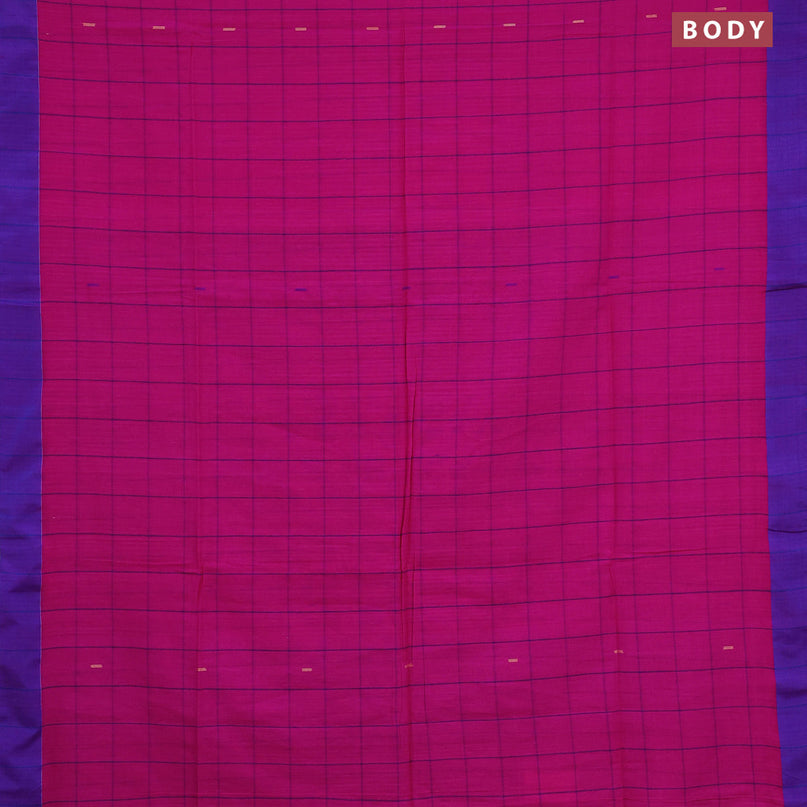 Bengal soft cotton saree pink and blue with allover checked pattern & buttas and simple border