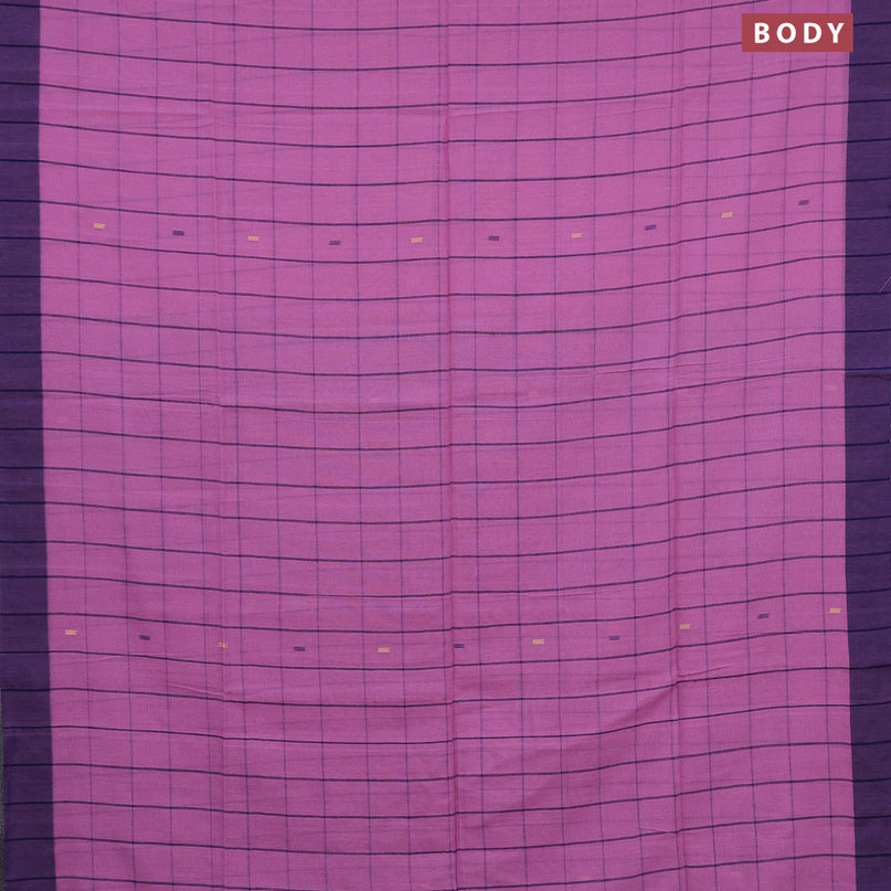 Bengal soft cotton saree light pink and blue with allover checked pattern & buttas and simple border