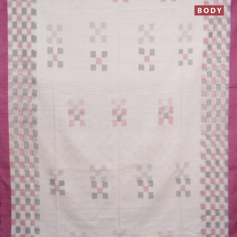 Bengal soft cotton saree off white and purple with ikat butta weaves and simple border