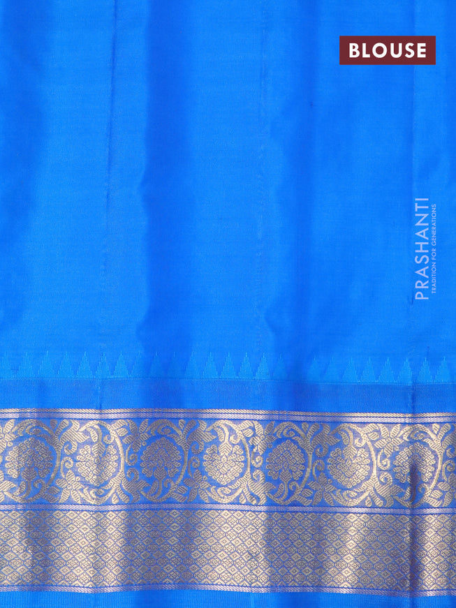 Pure gadwal silk saree pink and cs blue with zari woven buttas and temple design floral zari woven border